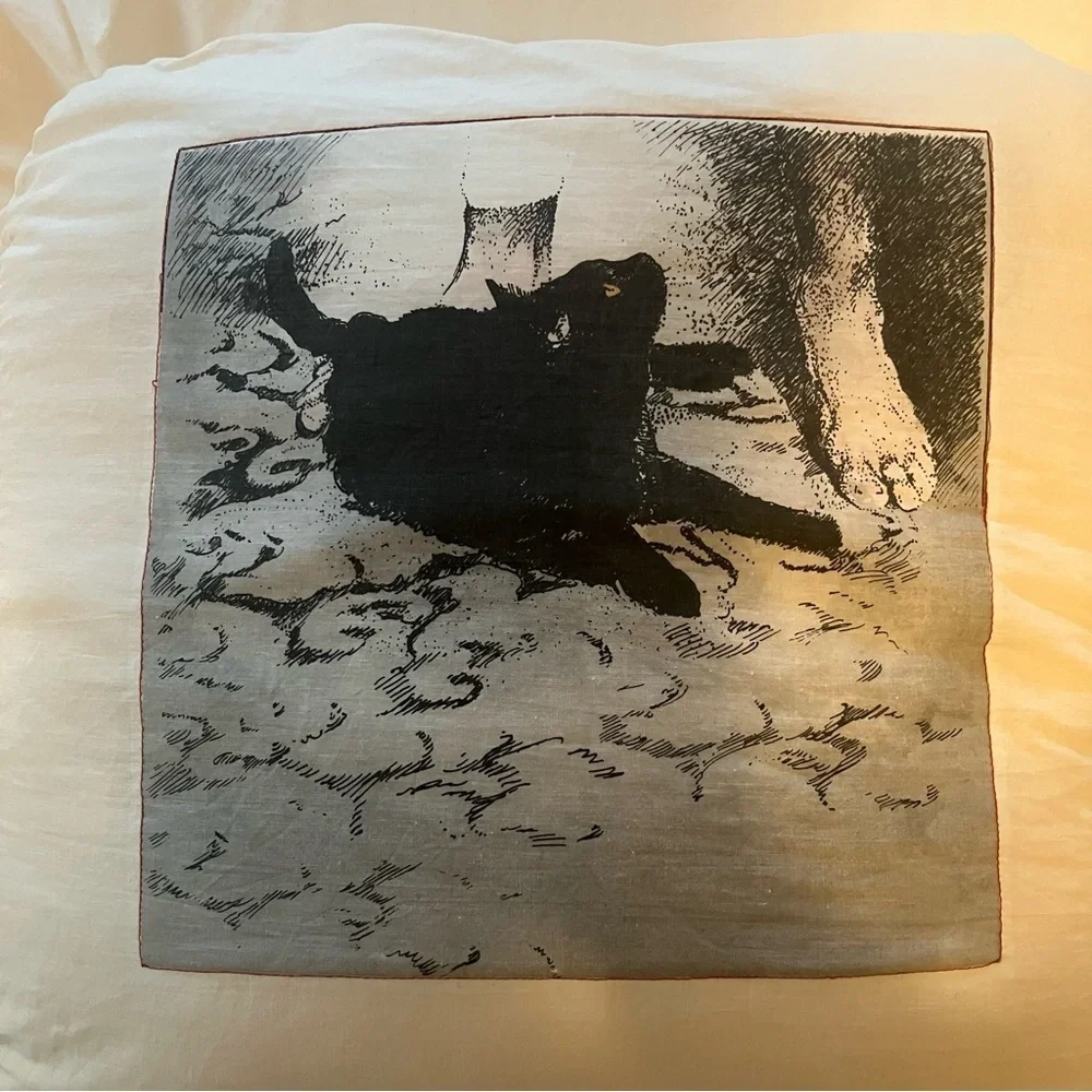 Black Cat Square Throw Pillow Art Drawing Black White Zipper 18 X 18 Signed
